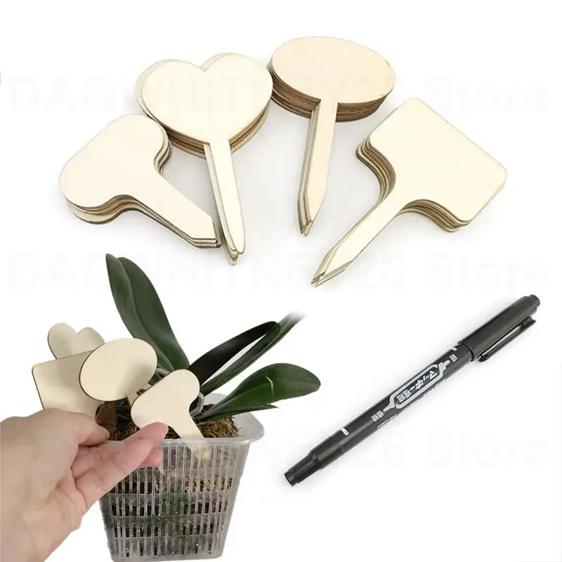 10x T-Type Wooden Plant Labels Eco-Friendly flower Sign Tags Markers with pen Garden for Bonsai Potted Flowers Tools U26