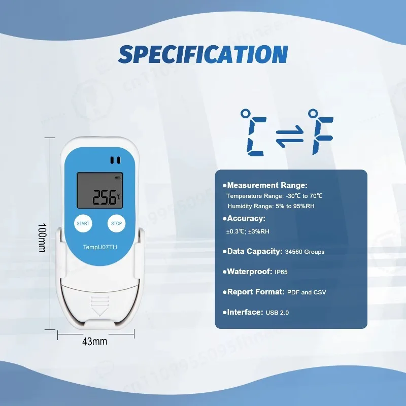 Multi‑Purpose Cold Chain Temp Humidity Data Logger, High Precision ±0.3°C Support USB Report Output