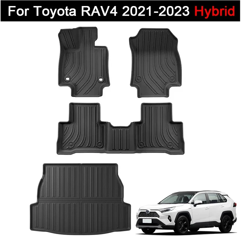 for Toyota RAV4 2021 2022 2023 Hybrid Car Floor Mats Cargo Liner Trunk Mat TPE 3D All-Weather Accessiories Black LHD