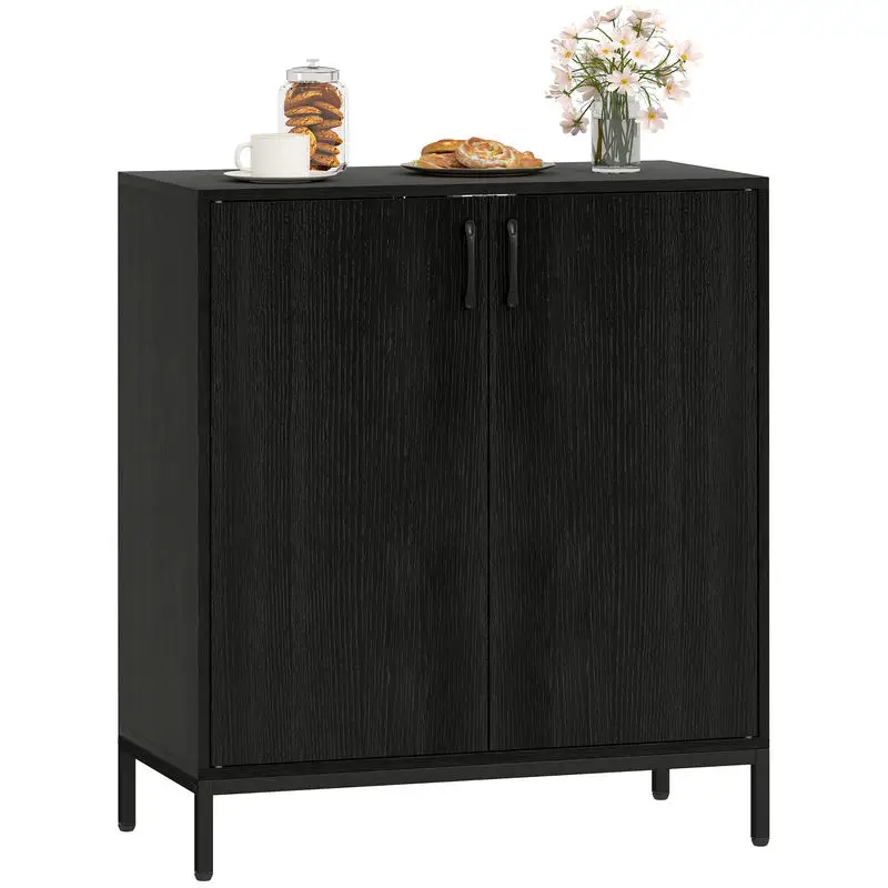 Aparador de Cocina Moderno, Aparador para Salón con 2 Puertas, Estante Ajustable y Base Elevada, 80x40x90 cm, Negro