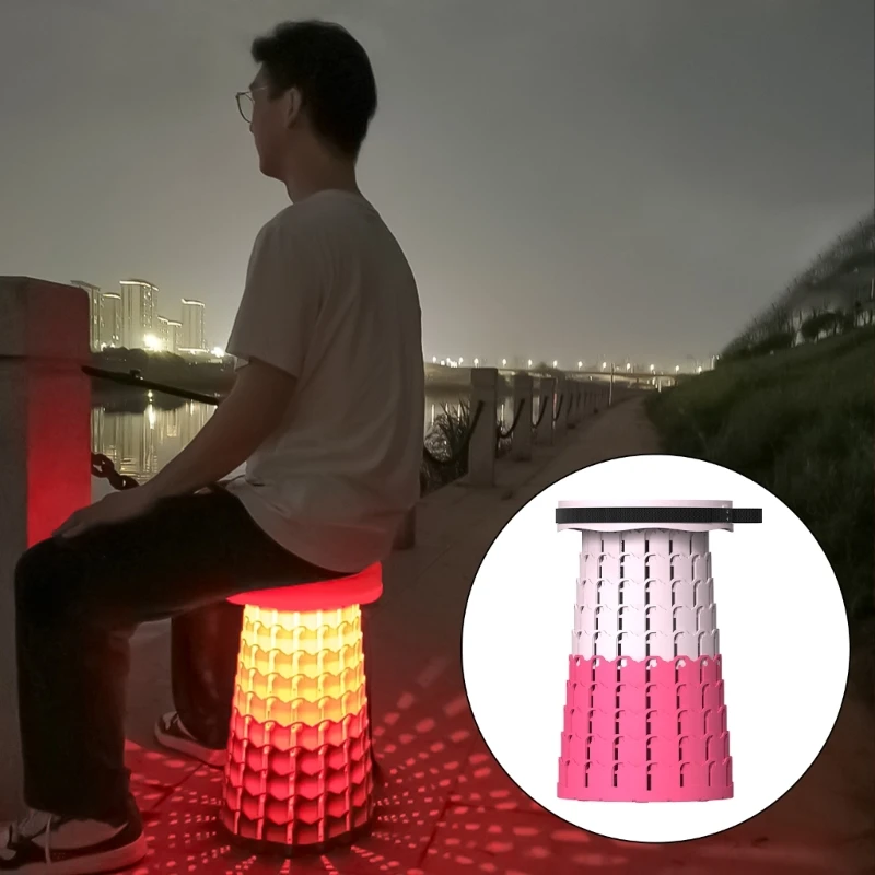 YY Portable Plastic Subways Queuing Chair Retractable Camping LED Stool Outdoor Portable Folding Stool  Easy to Carry