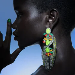 Hyperbole Alien Tassel Earrings for Women Colourful Fluorescence Rhinestone Earrings Crystal Drop Nightclub Banquet Accessories