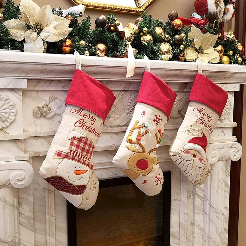 大きなクリスマスストッキング赤と白の暖炉ハンギングストッキングホリデーデコレーションストッキングクリスマスパーティー用品