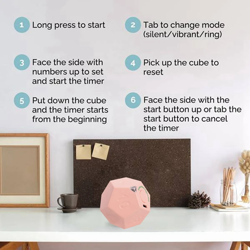 Mini Timer Roteren Dodecagon Oplaadbare Timer Geluid Trillicht Alarm Flip Timer Countdown Voor Timemanager
