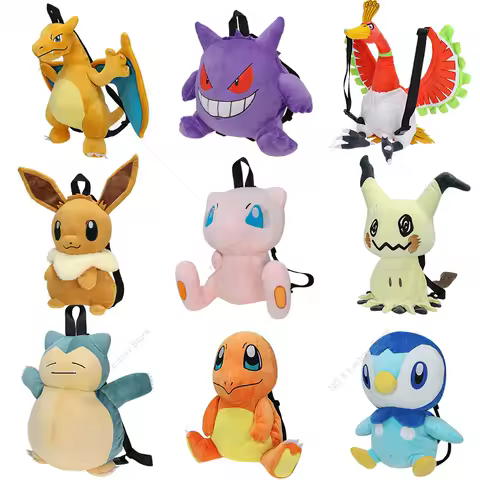 Pokemon Plush Backpack Bag Kawaii Gyarados Gengar Snorlax Charizard Mimikyu Ho Oh Backpack Schoolbag Cosplay Props Kids Gifts