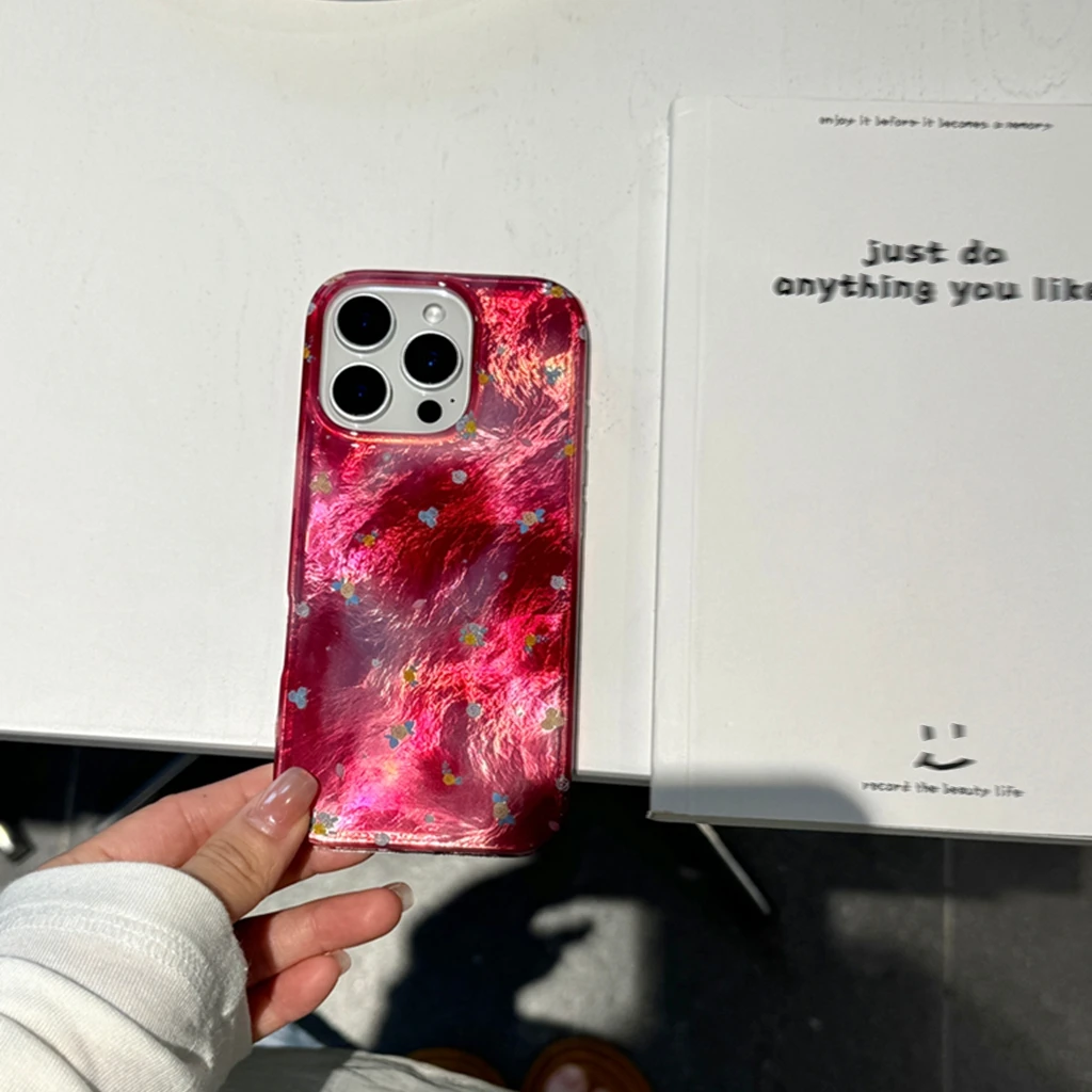 

Full Screen Colorful Flowers Rose Pink Gradient Tin Foil Pattern Shock Proof Phone Cover Case for iPhone 16 15 14 Pro Max