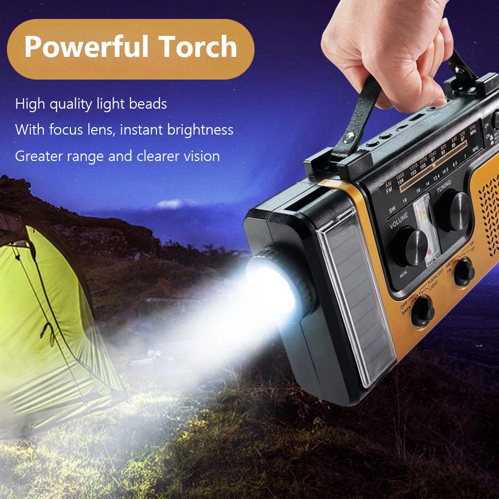 

AM FM SW Emergency Power Bank SOS Alarm Bluetooth-compatible Solar Radio Charger LED Flashlight USB Chargiing with Thermometer