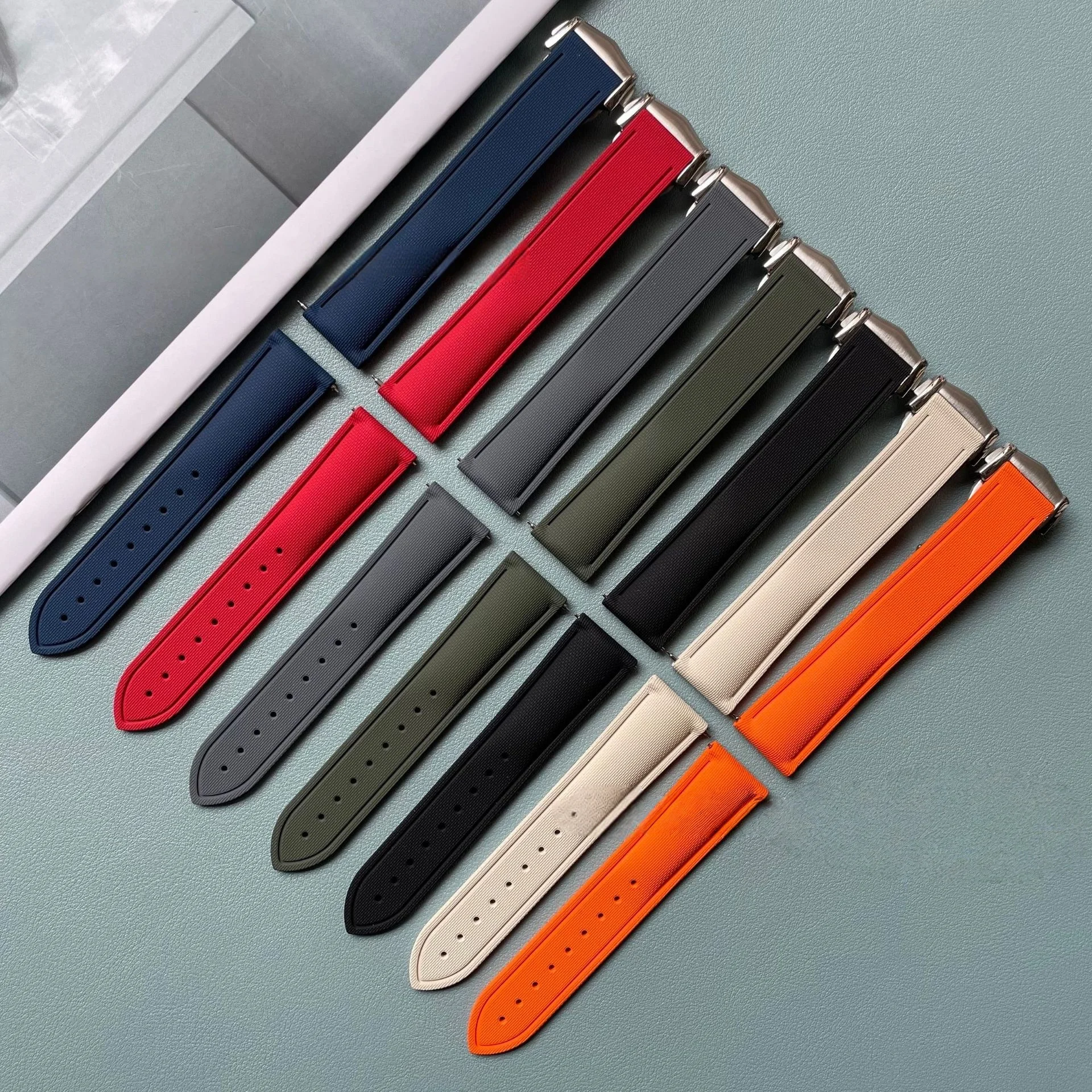 20/21/22mm Universal Woven Pattern FKM Watch Strap Quick Release Fluoro Rubber Band For Omega Longines Tissot Rolex TAG Bracelet