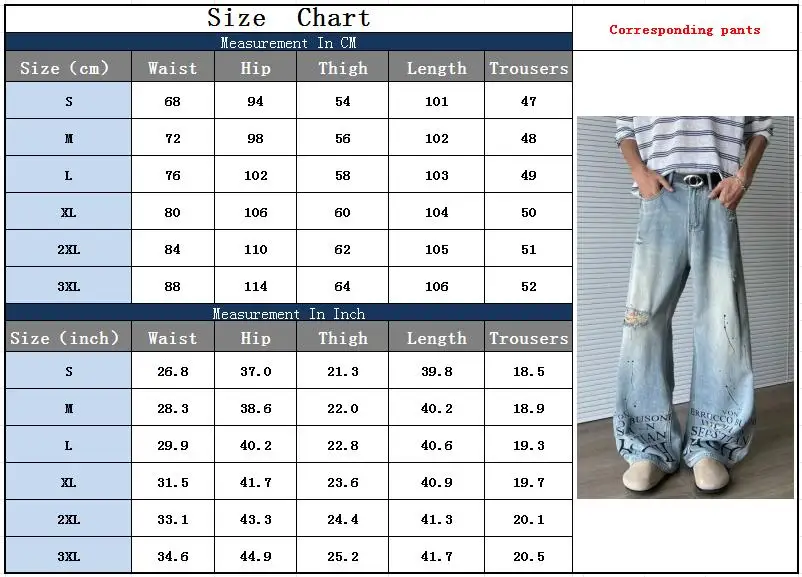 Trashy Y2K 2000S Brief Gedruckt Gewaschen Blau Baggy Zerrissene Jeans Hosen Für Männer 90S Vintage Kleidung Denim Hosen Pantalon hombre – Detail 3