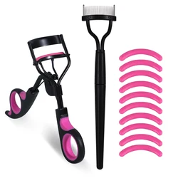 Eyelash tool set, two-color handle eyelash clip with 10 silicone pads and eyelash steel comb, which does not harm eyelashes.