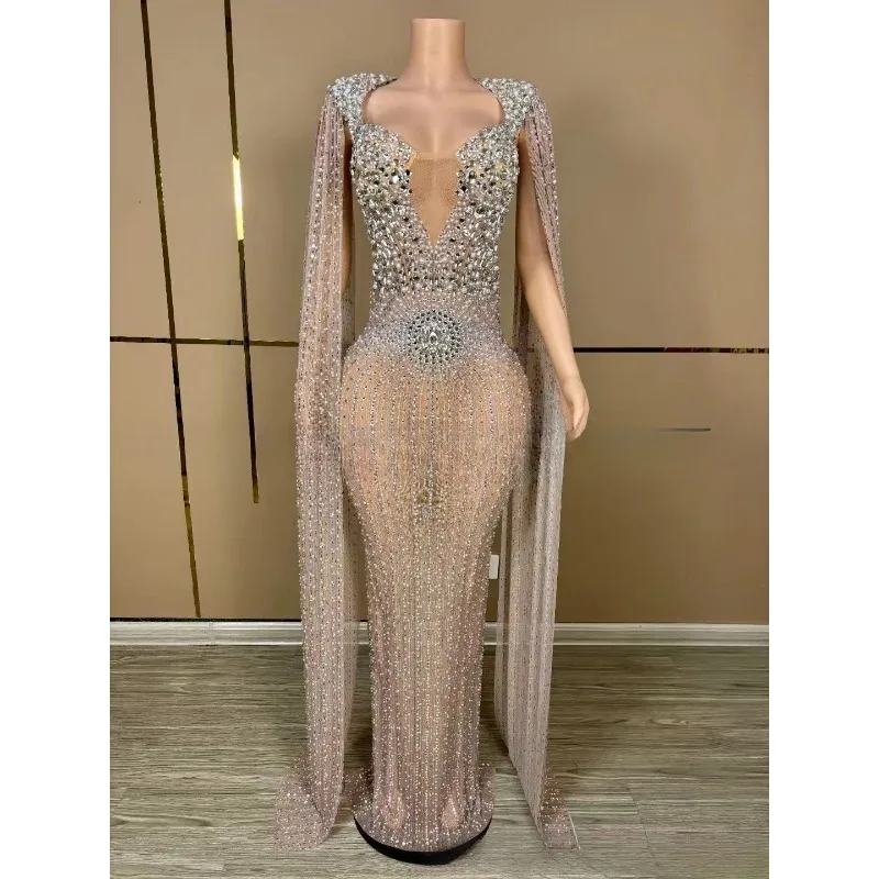 Deep V Bright Diamonds Luxury Cocktail Party Evening Dress Miss Universe Pageant Model Runway Compass Vestidos De Fiesta De Lujo