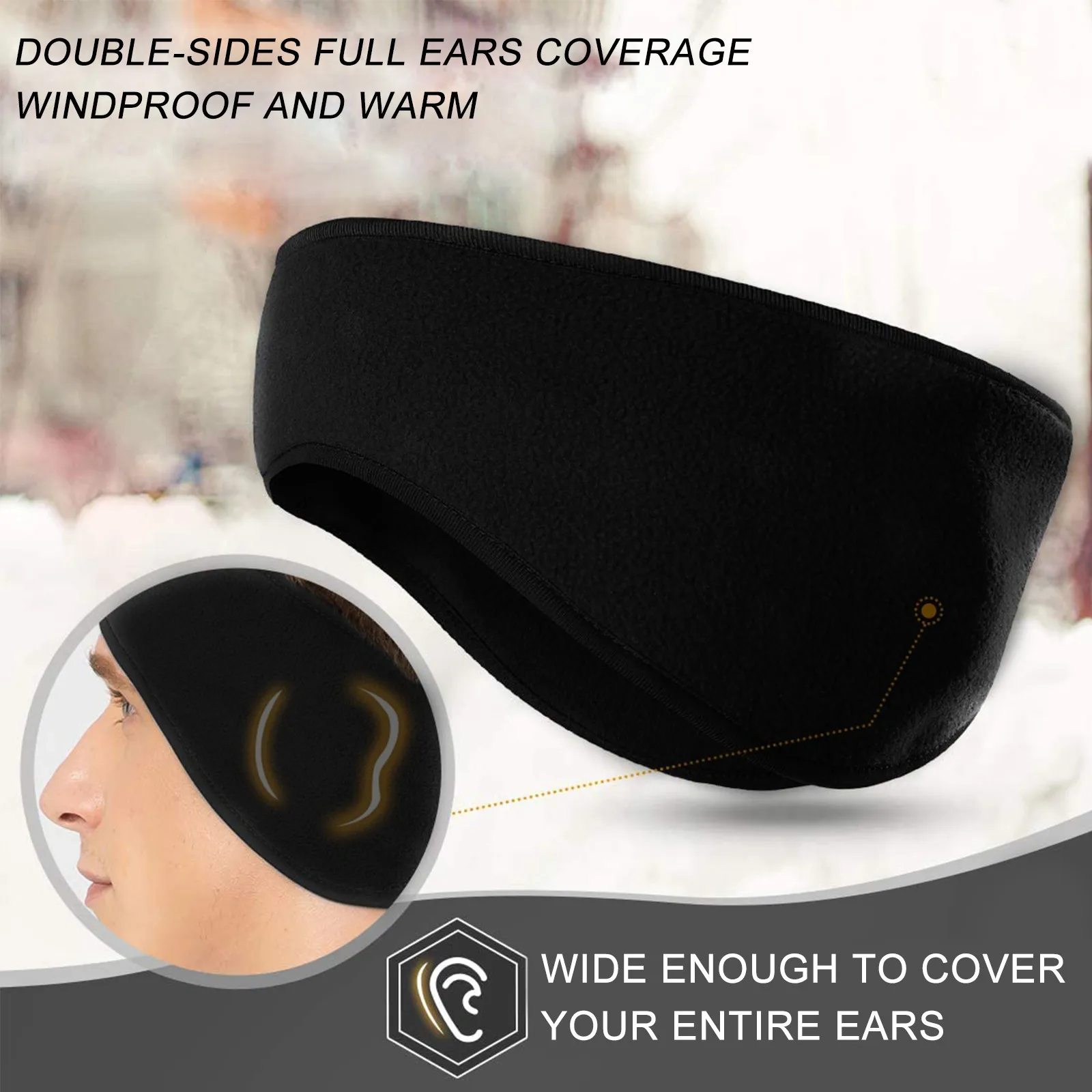 2Pcs Cold Proof Sports Headband Ear Warmer Full Cover Ear Muffs Stretchy Protective Wrap for Running Cycling Outdoor Winter