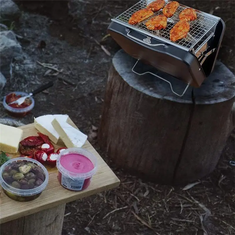 AT69 -Tabletop Barbecue Suitcase Grill Charcoal Stove Box Durable Outdoor Camping Picnic Cookware For Patio Backyard, Large
