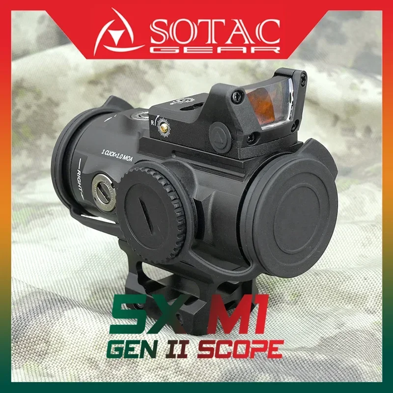 

Sotac Tactical HD GEN II 5X PRISM SCOPE AR-BDC4 5.56 Reticle Fully multi-coated FMC LENS with RGW G Optics M1 Red Dot Sight