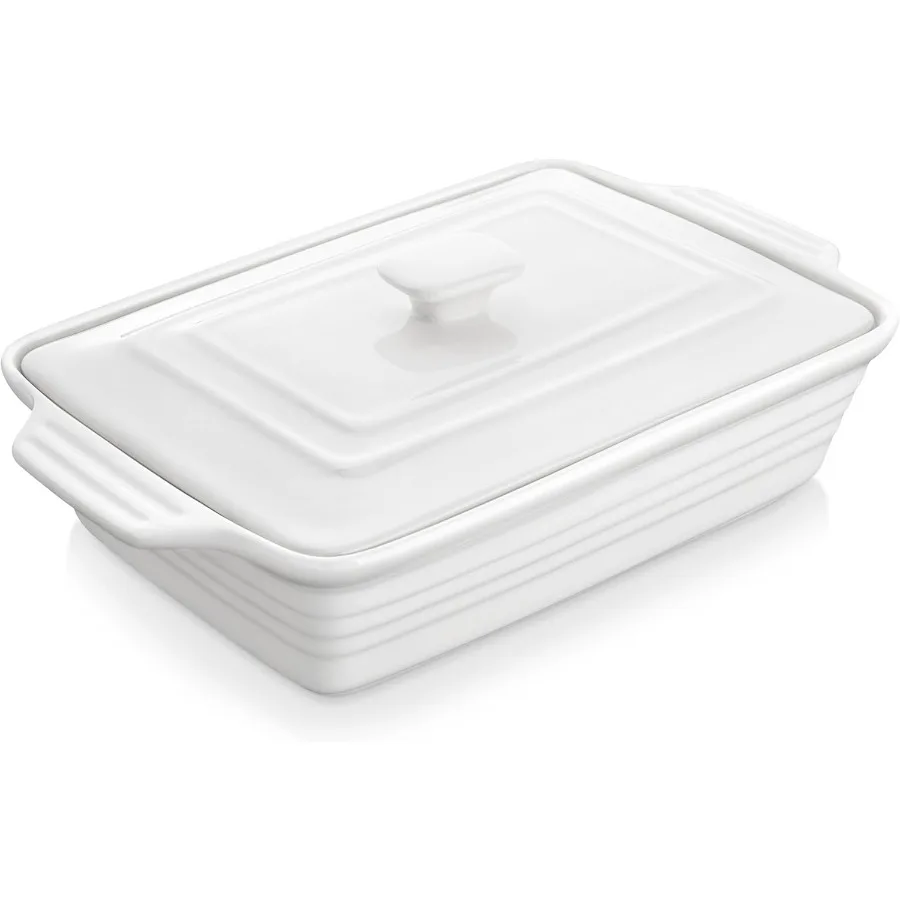 

Casserole Dish for Oven, 4.4 Qt Porcelain Baking Dish with Lid, 9x13 Baking Pan with Handles, Large Lasagna Pan Deep, Rectangula