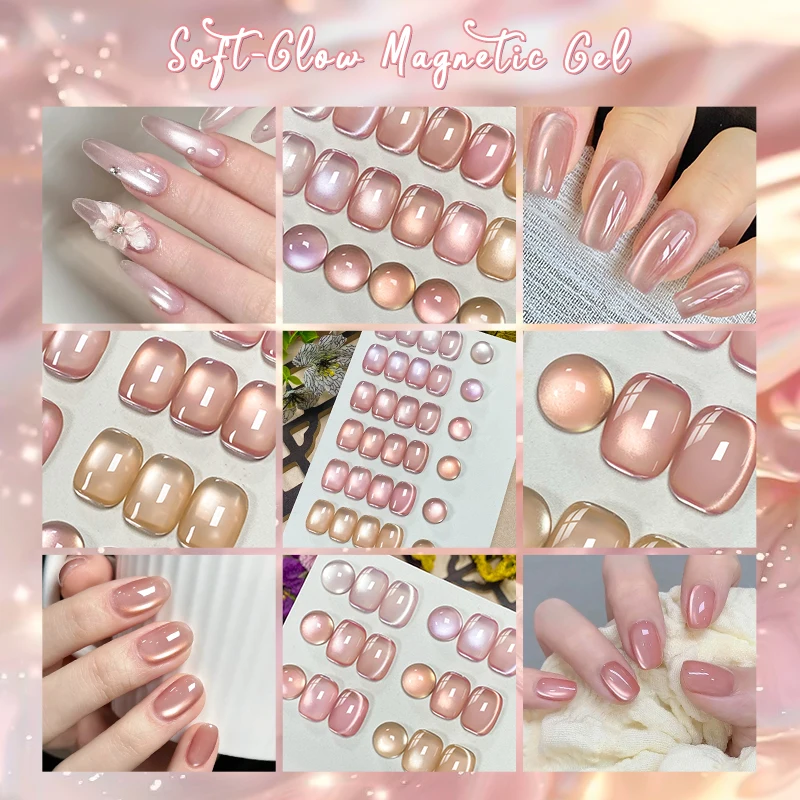 6 Colors Nude Pink Soft-Glow Magnetic Gel Nail Polish Soak Off Semi Permanent   UV LED Cat Eye Gel Varnish for Nail Art Manicure