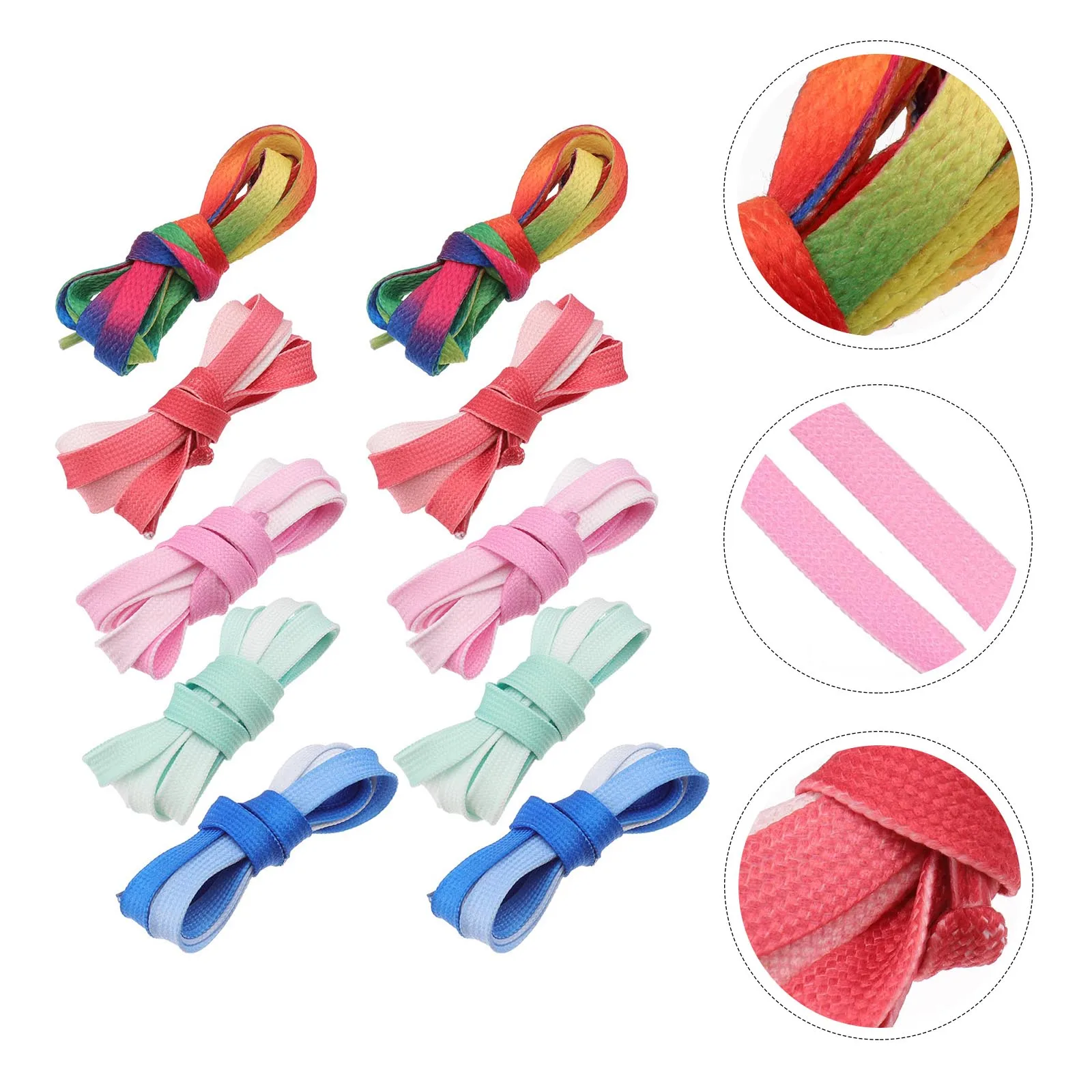 5 Pairs 120CM Decorative Gradient Color Flat Shoelaces Canvas White Footwear Lace Practical Accessories