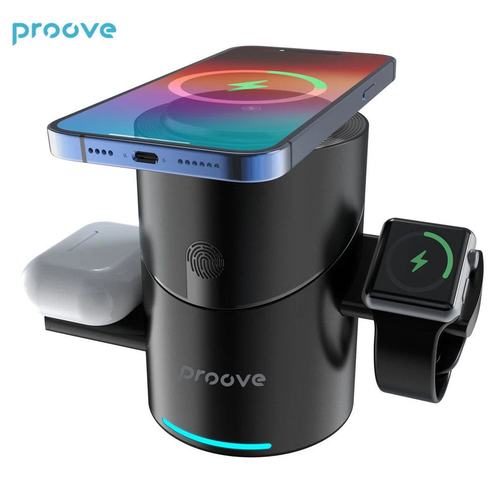 Proove Optimus 3in1 15W Fast Charging Autorotation For Watch Earphone Wireless Charging