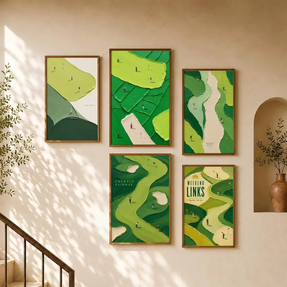 Abstract Aerial Golf Course Fairways Green Landscape Design Poster Home Room Bar Cafe Club Decor Aesthetic Art Wall Painting