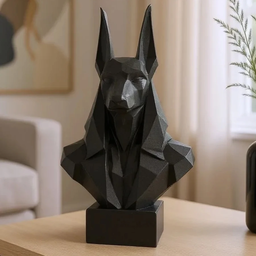 Polygon Anubis Bust Black Plastic Egyptian Divine Sculpture Geometric Abstract Desktop Ornament Dark Mythology Decoration Gifts