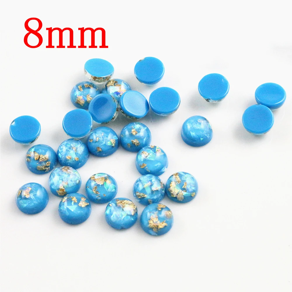 New Fashion 8mm 40pcs/Lot Mix Color Built-in metal foil Flat back Resin Cabochons Cameo