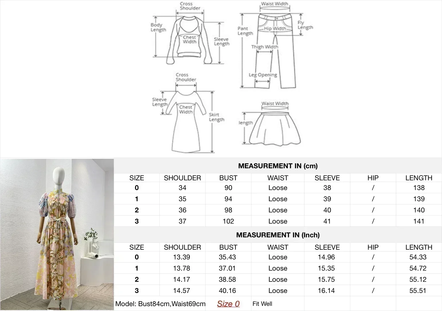 女性用コットンフローラルプリントミドル丈ドレス,パフスリーブのショートドレス,ベルト付きフリル,マルチカラー,高品質,新しいコレクション2024