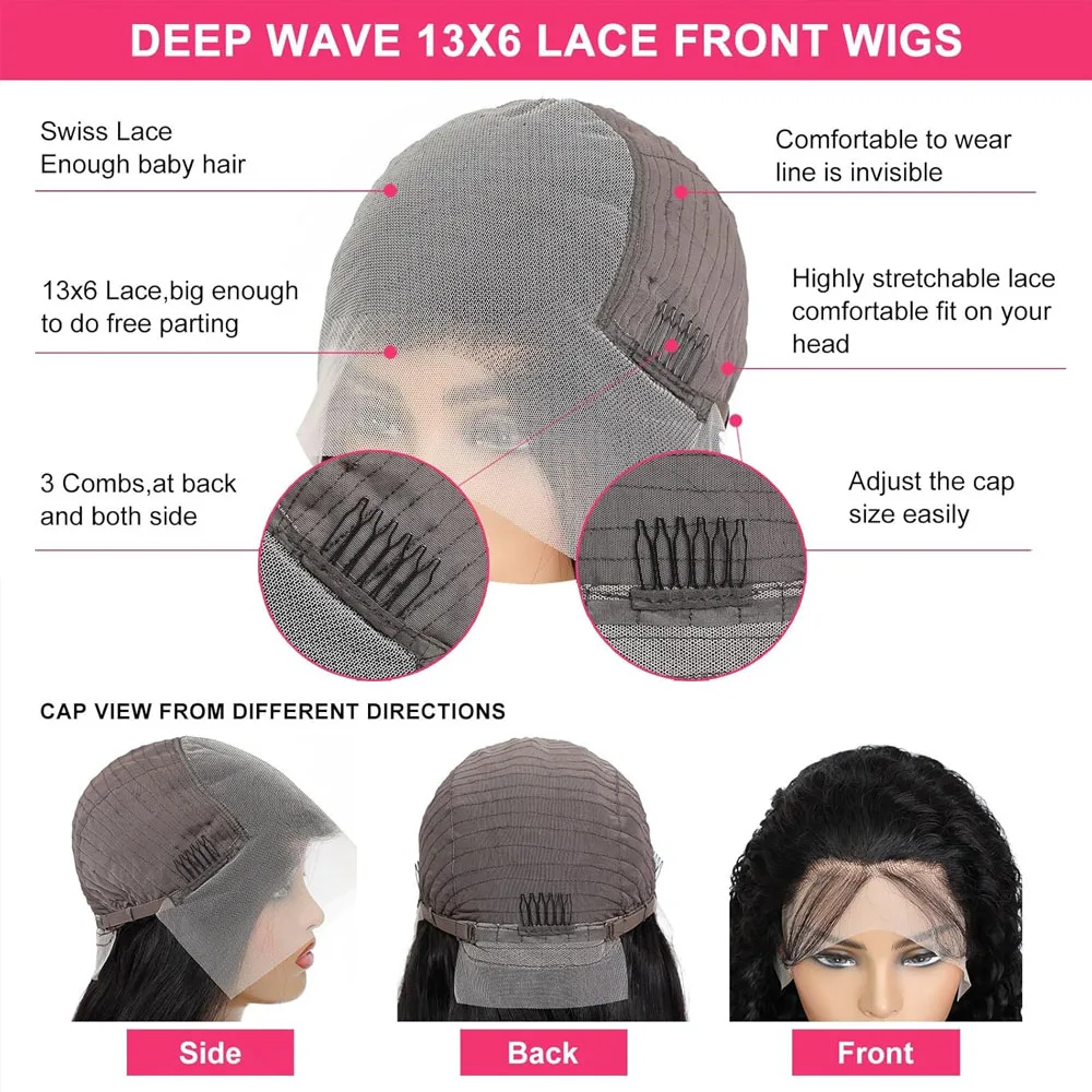 40 42 Inch 13x6 Hd Deep Wave Lace Frontal Wig For Women Brazilian PrePlucked Jerry Deep Water Wave Curly Lace Front Human Hair Wigs