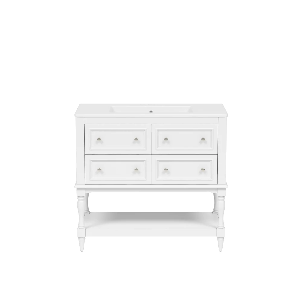 

36 inch bathroom vanity set with sink combination, ceramic sink base, independent vanity set with 4 drawers in white