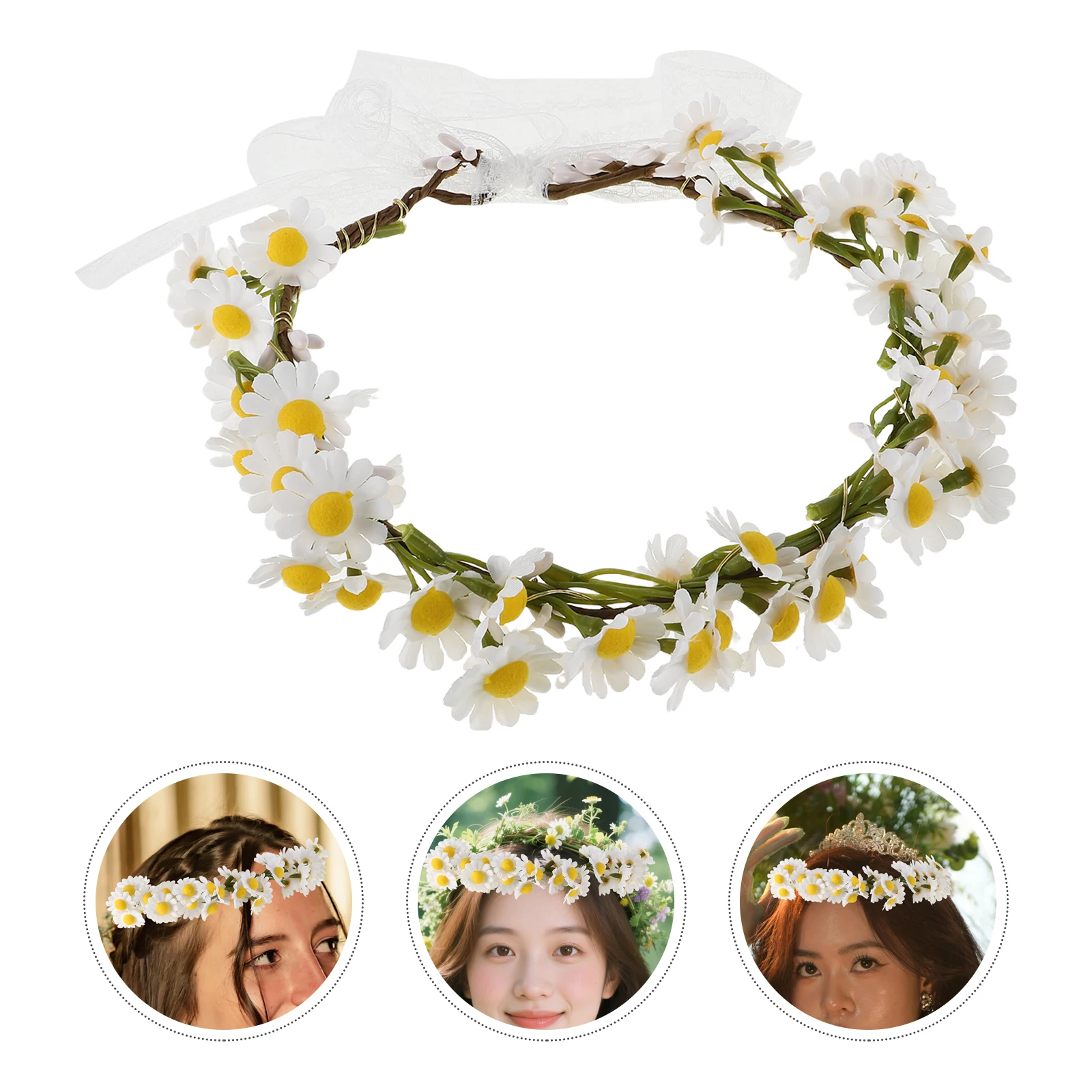 

Faux Daisy Floral Crown Lightweight Artificial Flower Hair Wreath For Bridesmaids Outdoor Photography Cosplay Events Festival