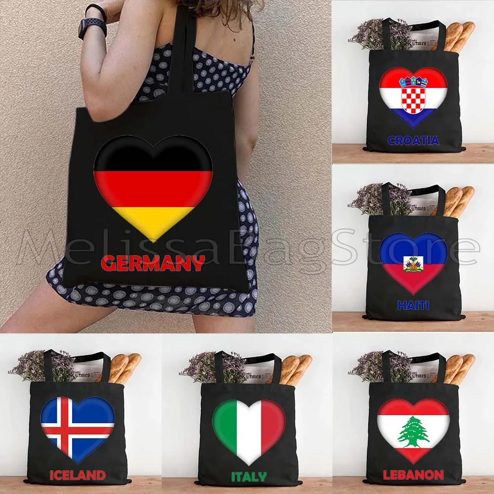 Canada Brazil Croatia Germany Haiti Iceland Uruguay Heart Flag Tote Bag Italy Jamaica Jordan Kuwait Latvia Lebanon Cute Handbag