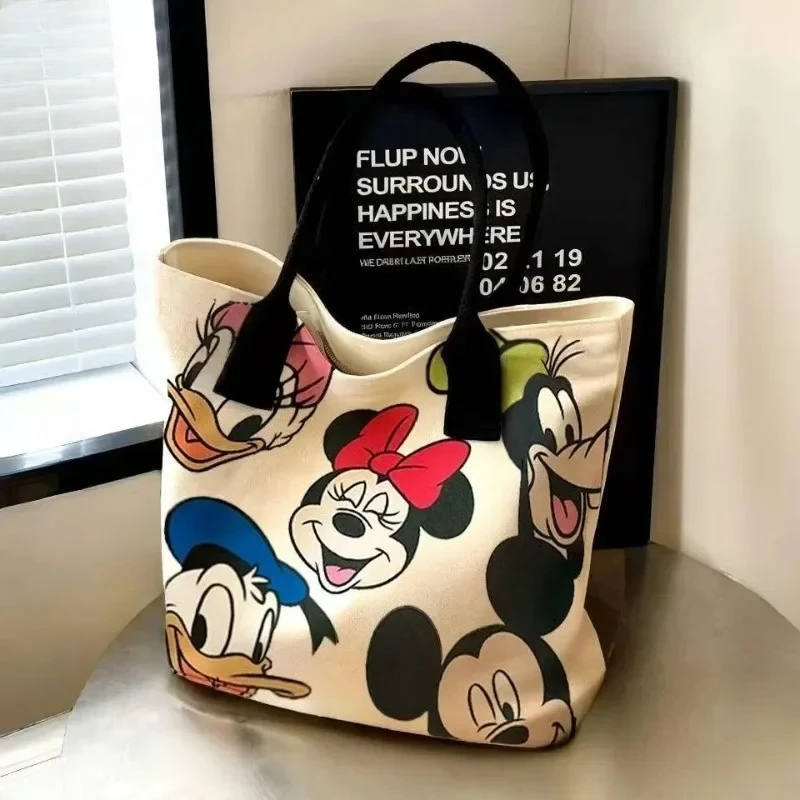 

Minnie Canvas Cartoon Large Capacity Canvas Bag Gril 2024 New Portable Shopping Bag Single Shoulder Outdoor Bento Portable Tote