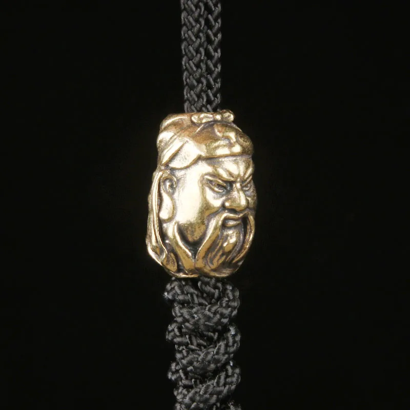 Handmade Brass Guan Gong EDC Paracord Bead Retro God of Wealth Spacer Bead Creative DIY Pendant Keychain Bag Charm Accessories