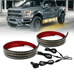 New 2PC Car Pedal 60 70 Inch 720 LED Emergency Strobe Side Step Light Strip With Amber White Flashing Warning Lights 12V For SUV