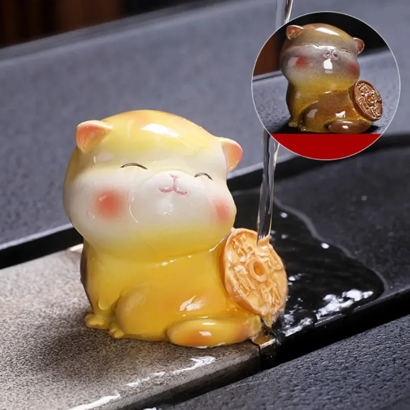 Cute Mascot Colorable Tea Pet Handmade Tea Ceremony Lucky Cat Table Decoration Tea Play Change Color Desktops Animal Ornament