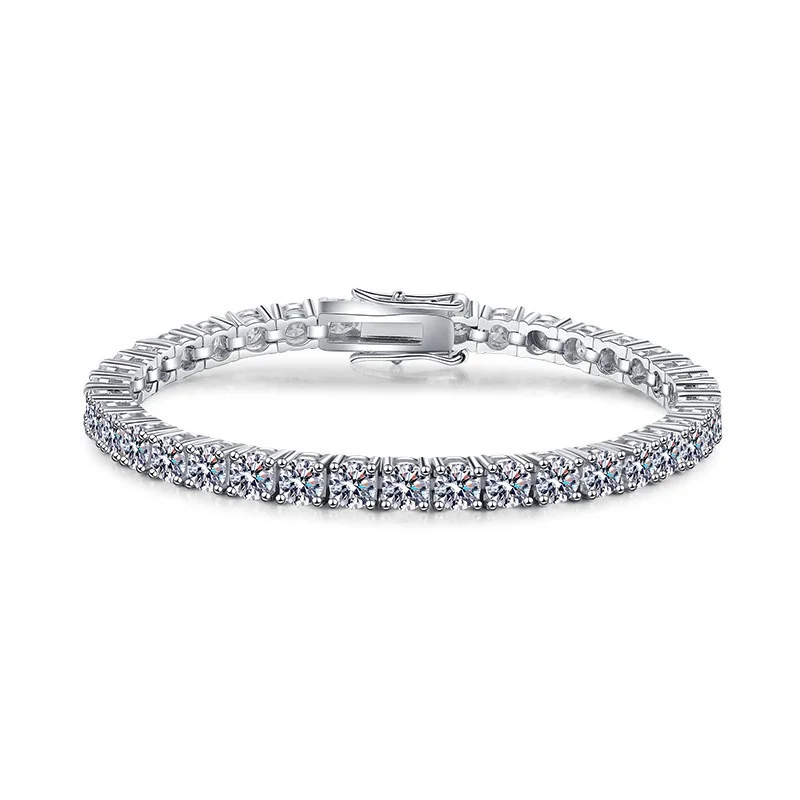 

ZFSILVER Fashion Trendy 925 Silver White Moissanite Fine Simple Full Row Bracelet For Charm Women Accessories Party Jewelry S009