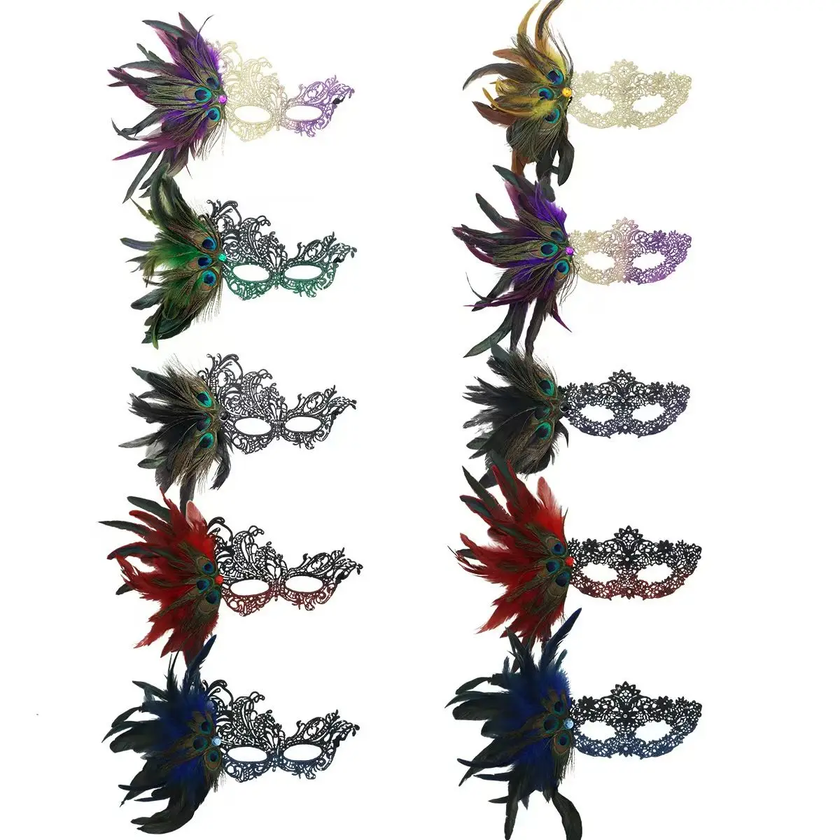 Strass penas de pavão gradiente feminino máscara de baile veneziano traje de halloween cosplay festa de formatura acessórios sexy namoro