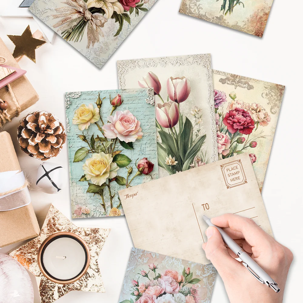 32개 빈티지 꽃다발 엽서, 꽃 테마 인사말 카드, 벽 스티커, 침실 장식, 복고풍 엽서 시리즈.