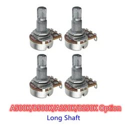 FLEOR 4pcs Long Shaft Mini Potentiometer Guitar Pots A250K /B250K/A500K/B500K Potentiometers Choose for Bass Guitar