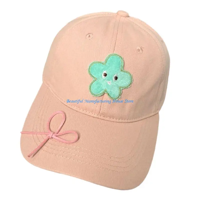 E56A Summer Cotton Baseball Caps With Embroidered Bows Women Lightweight Mint Green Adjustable Hat