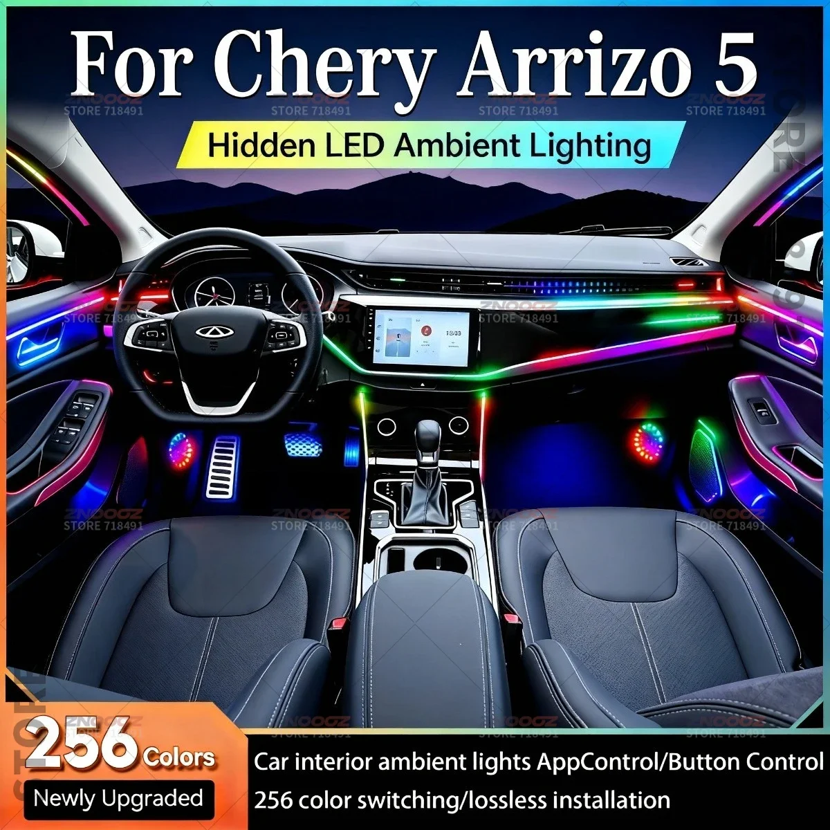 22in1 RGB Car Interior Acrylic Car Ambient Lights RGB Hidden Acrylic Strip Decoration Atmosphere Accessories For Chery Arrizo 5