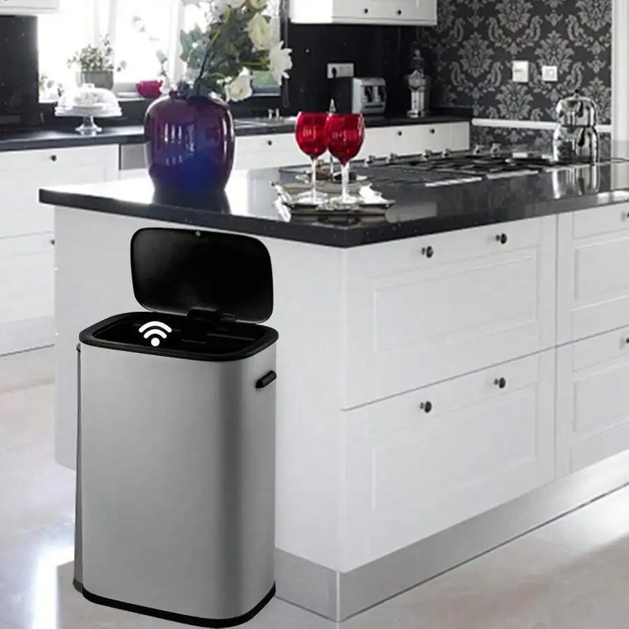 

30L Stainless Steel Smart Trash Can With Lid Odor Proof Kitchen Bathroom Step Bin
