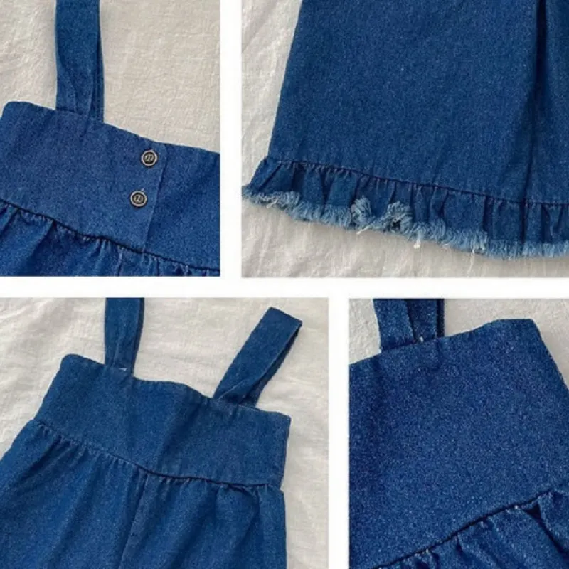 Denim Pant Wide Leg Infant Toddler Baby Cotton Overall Jumpsuit Girl Boy Suspender Jean Trousers Child Dungaree Clothes 0-10Y