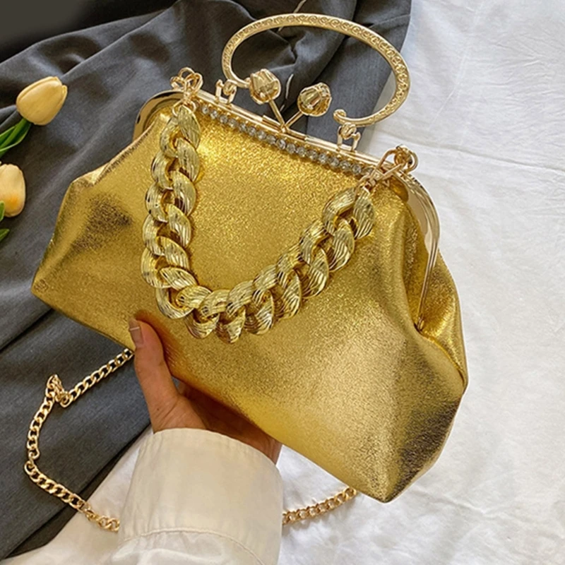 Bolso noche brillante a elegante bolso mano con cadena gruesa, sobre para fiesta, bolso mano para mujer,