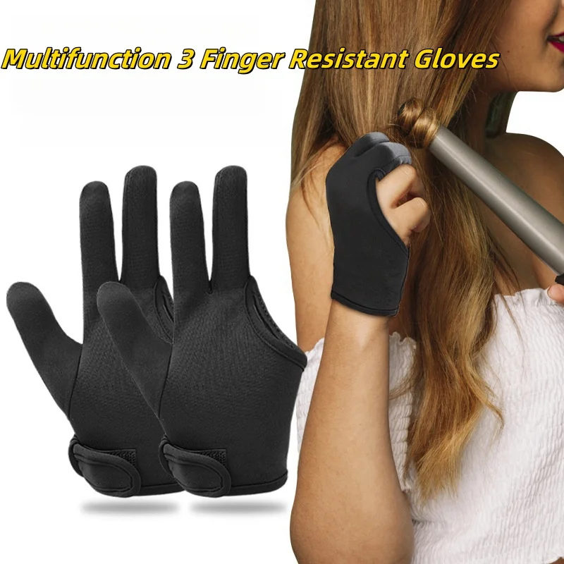 3 Finger Heat Resistant Gloves Mittens Protection Gloves Curling Wand Glove Reusable Heat Geat Gloves Barber Hair Styling Tools