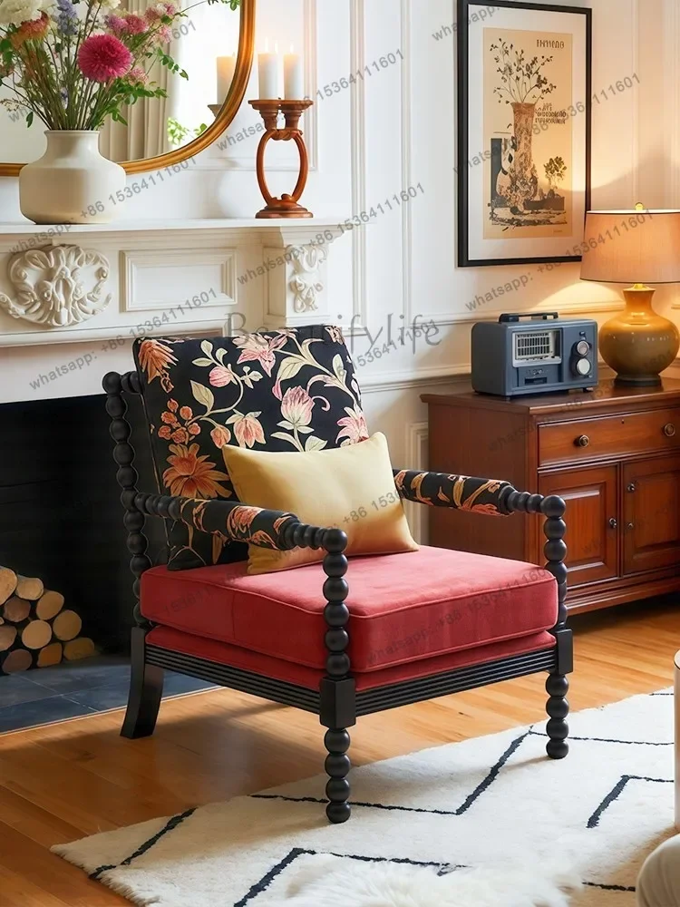 

yj7 American vintage flower pearl chair living room home French medieval style solid wood single tiger sofa chair