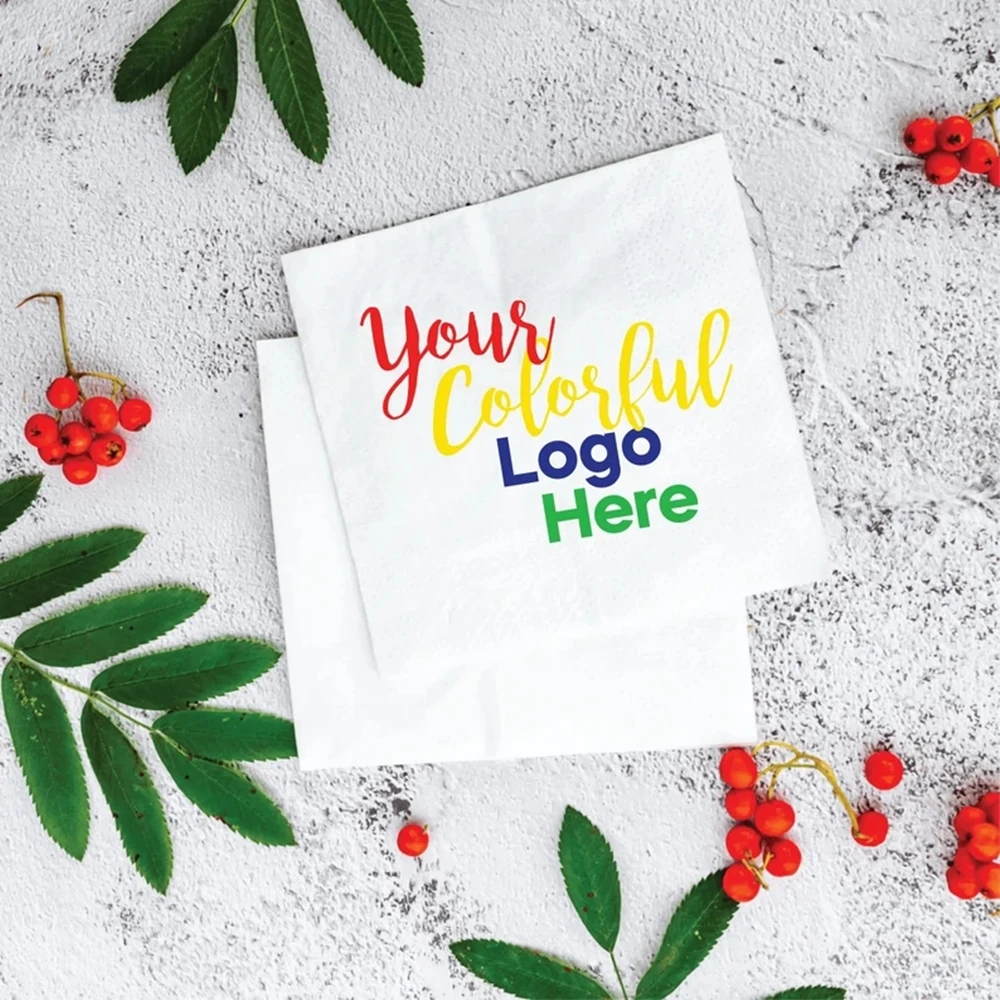 

Set of 50 Personalized Colorful Logo Napkins * Photo Napkins * Custom Serviette * Logo Cocktail Napkins