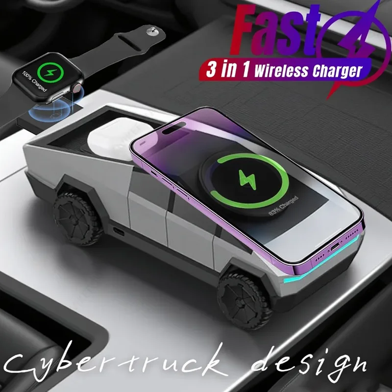 

Magnetic 3 In 1 Wireless Charger Car Phone Stand For Magsafe iPhone 16 15 14 Apple Watch 10~2 SE AirPods Pro Smartwatch Charging