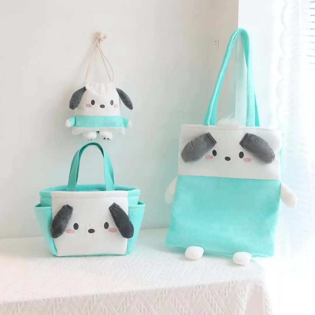 Japanese Style Bag Pochacco Shoulder Bag Cute Anime HandBag Cosmetic Case Drawstring Bag Tote Bag Plush Bag For Girl Student