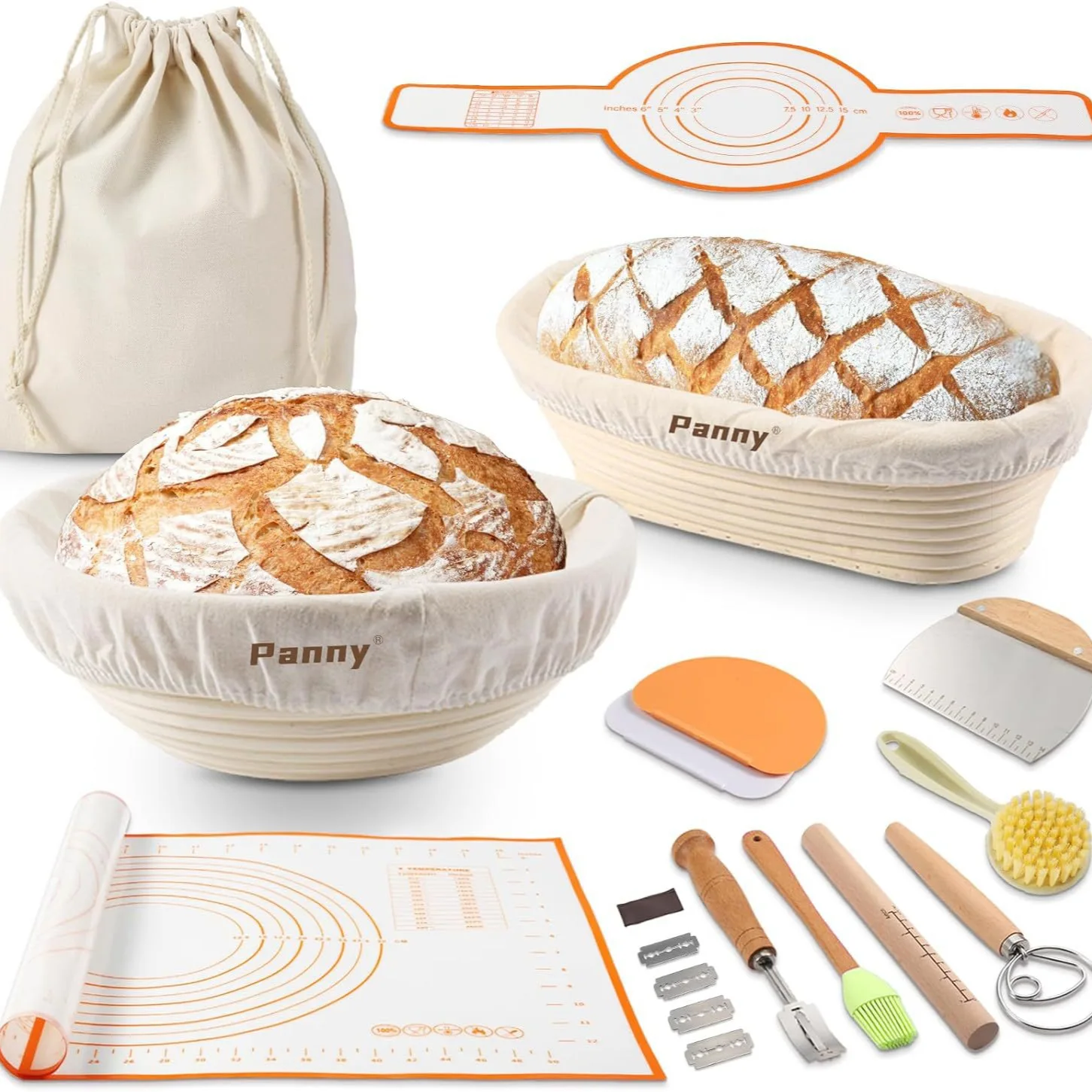 

13Pcs Sourdough Baking Kit with Proofing Baskets Jar Scraper Knife Gloves Tools for Home DIY Bread Making Perfect Gift for Baker