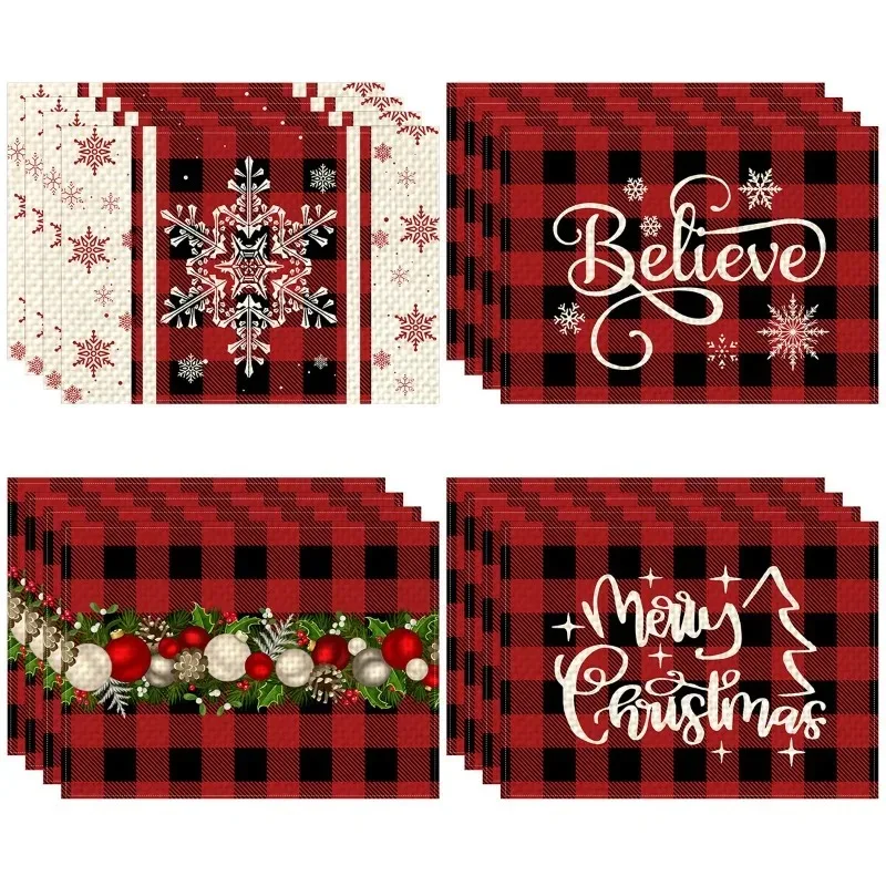 4/6/8 Stück Weihnachten bedruckte Tischsets Festival Party Esstisch Dekor bedruckte Geschirr Pads für Homg Küche Esstisch Matten